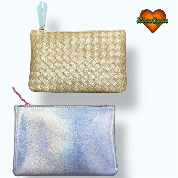 Women's Ipsy Gold Woven & Holographic Silver Mini Clutch Bundle – 2 Piece Set - Picture 1 of 8
